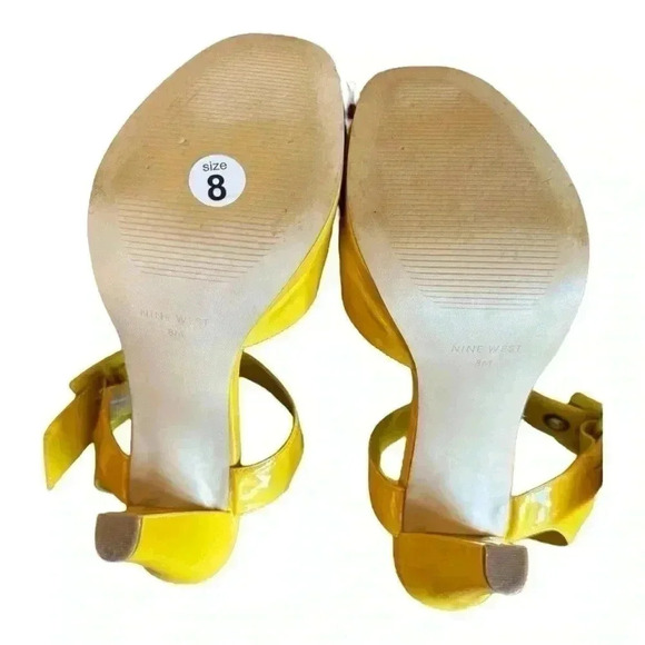 Vintage NINE WEST NW Front Time neon yellow strappy buckle platform size 8 - Picture 14 of 15